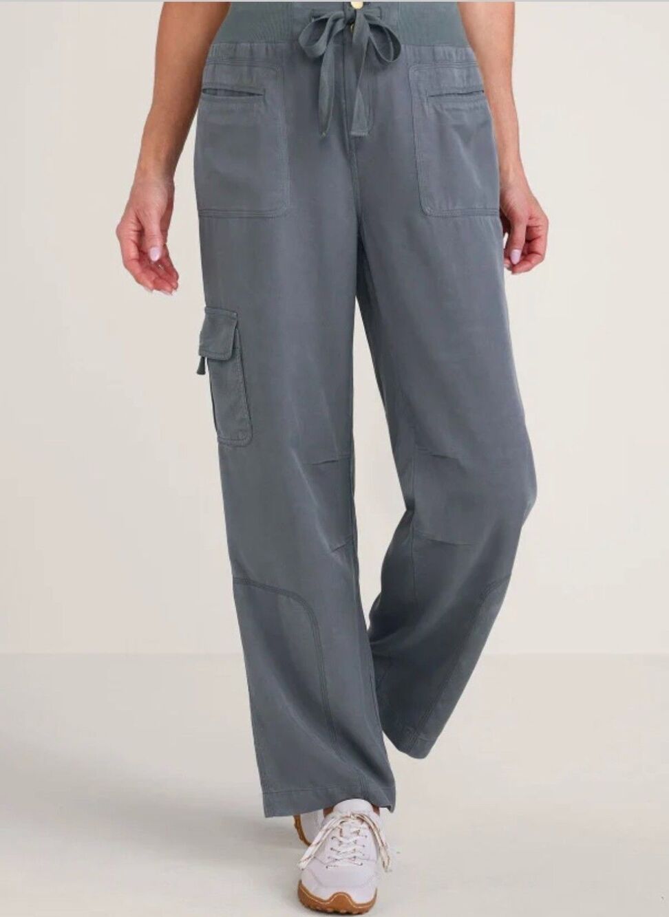 Soft Surroundings XL Benecia Cargo Pants Gray Drawstring Lyocell Pockets